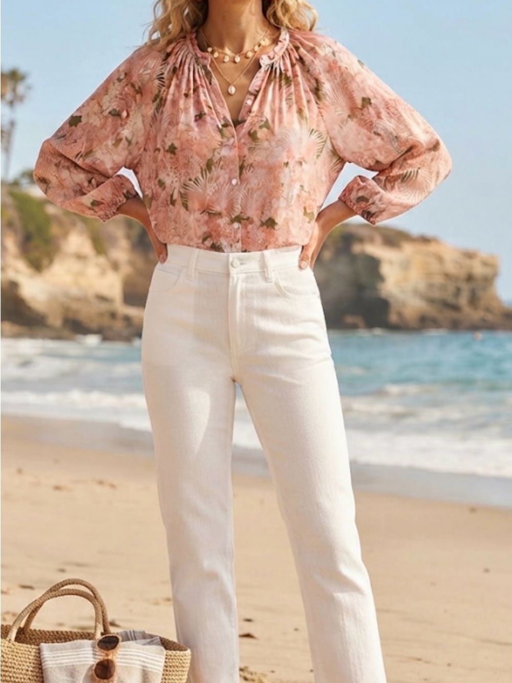 Silk Tommy Bahama Pink Button-Front Blouse Top Tropical Coastal Boho Medium - Picture 2 of 11